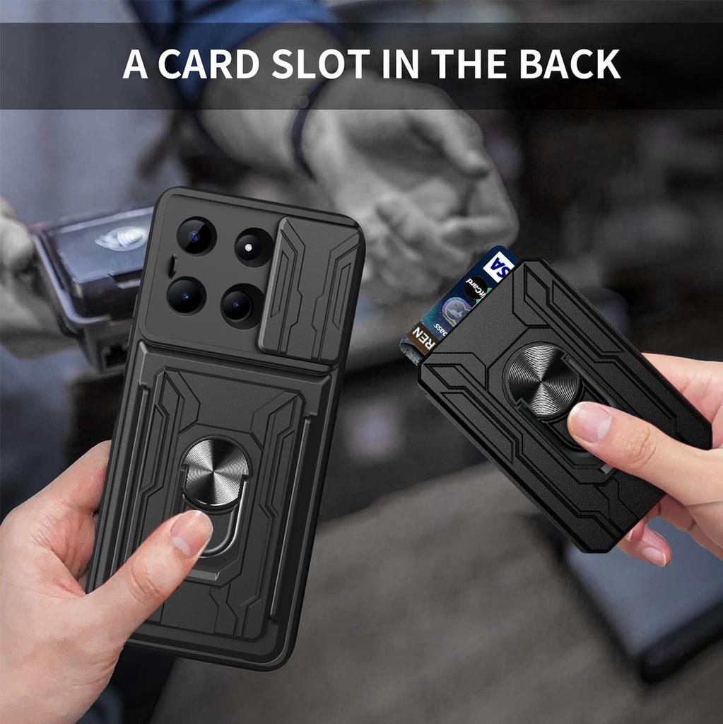 For Redmi Note 13 Pro/Note 13/Redmi K70E Redmi 12C Redmi 11A 4G Car Mounted Magnetic Rotating Ring Card Slot Phone Case