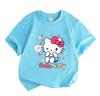 Kids Boys Girls Crew Neck Short Sleeve 100% Cotton T-Shirt, Cute Winking Cat Print Casual Soft Breathable Tee for Little Children Daily Wear Party Hol