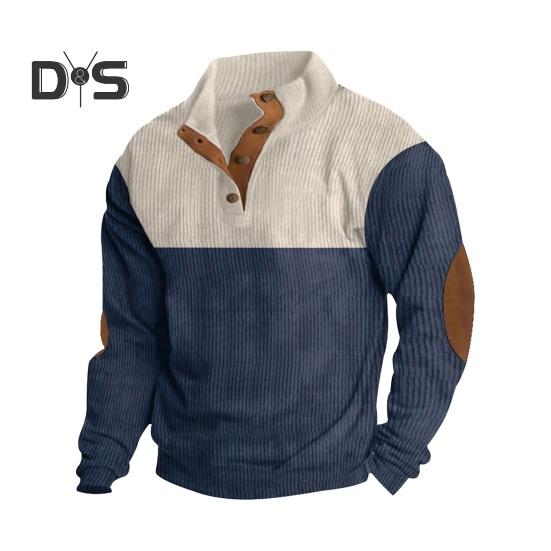 Осень-весна Мужская толстовка с воротником-стойкой на пуговицах — фото 15