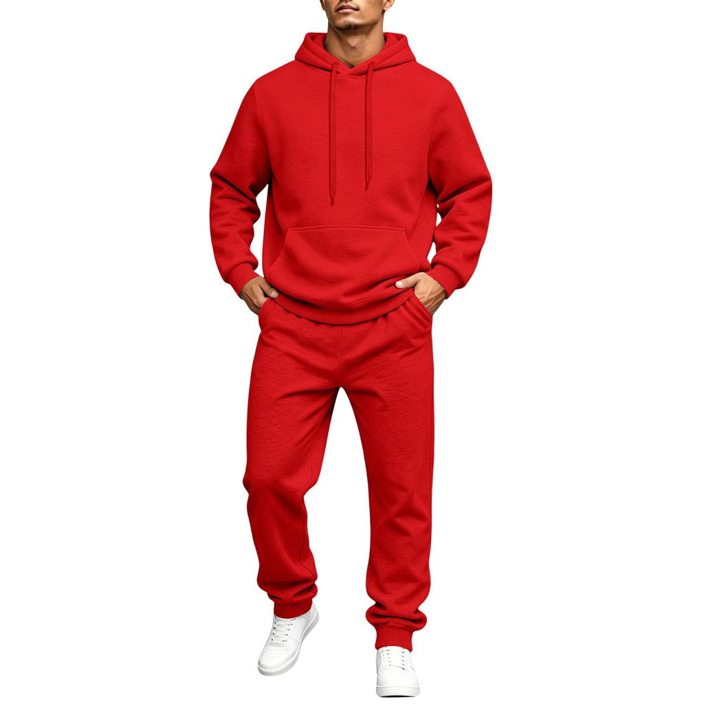 Men's Casual Fashion Pullover Hoodie Sweatshirt Set Loose Fit for Sports and Daily Wear