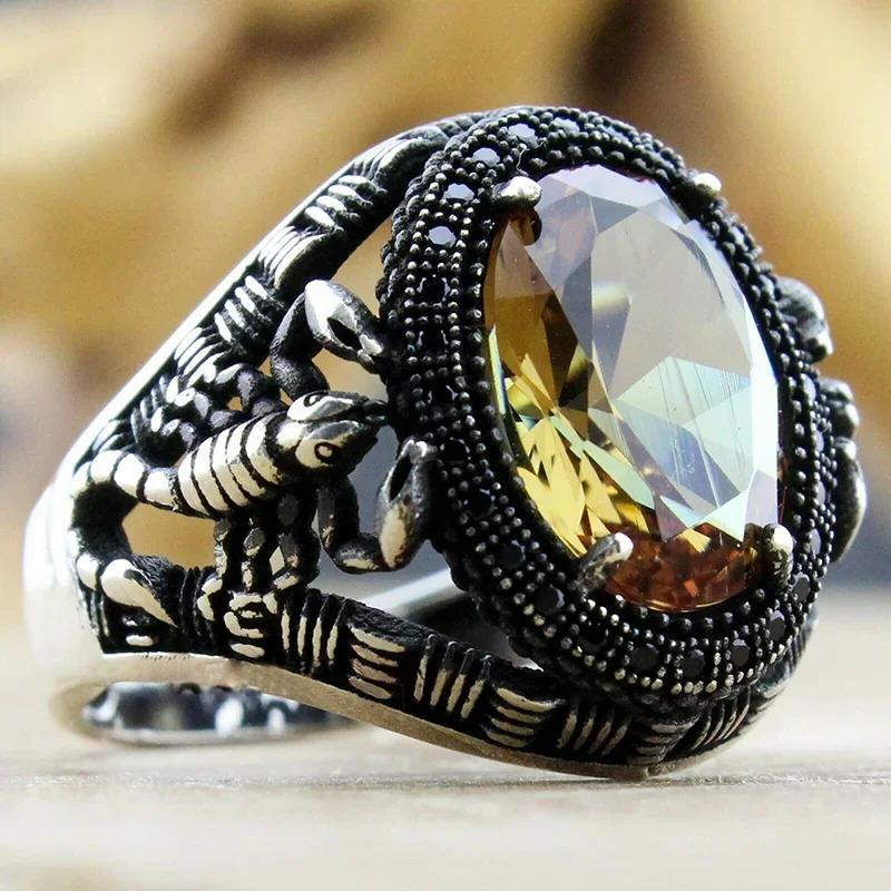 New Copper Material Open Adjustable Ring Amber Zircon Personality High Zircon Fashion Luxury Business Men's High-end Ring