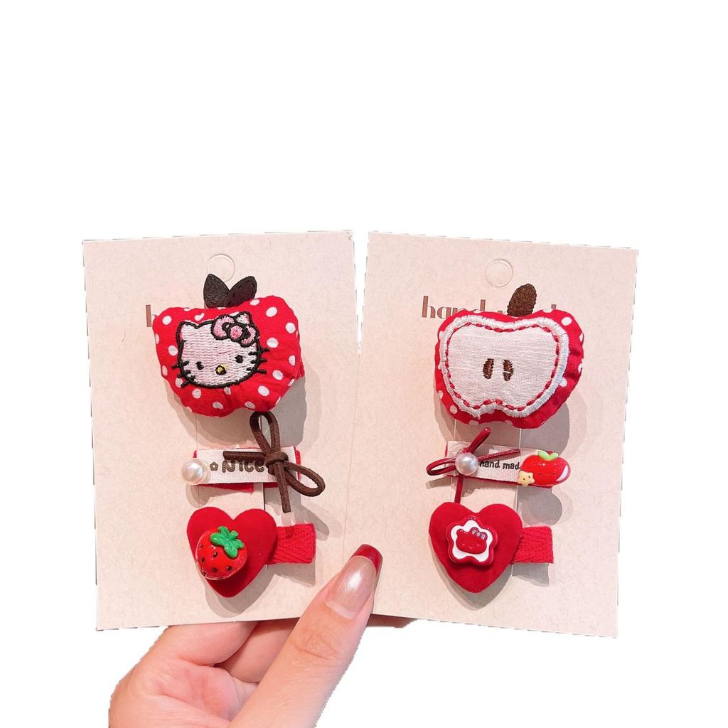 Children's Cartoon Hair Clip Set: Cute Bow and Red Decorative Clips for New Year