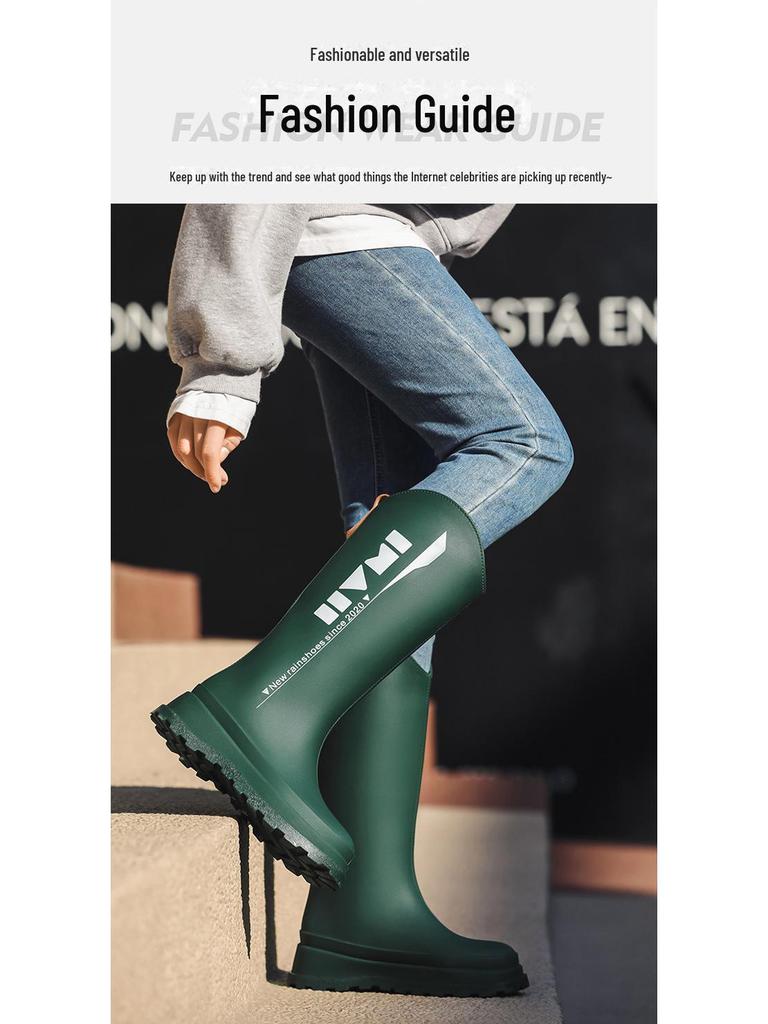 Korean Style Women's High Tube Waterproof Rain Boots - Non-Slip, Warm, Velvet-Lined Rubber Shoes for Outdoors