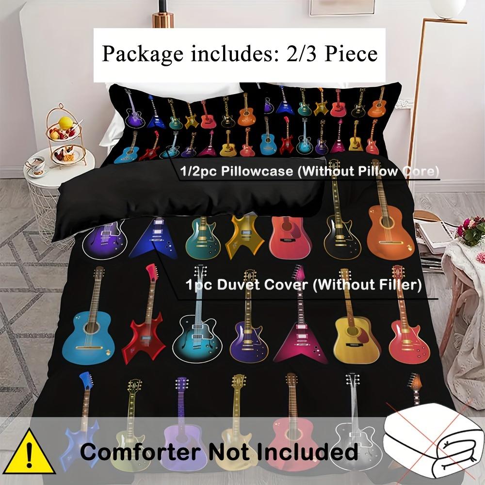 2/3pcs Vibrant Guitar Music Instruments Duvet Cover Set - Soft & Stylish Bedding for Music Lovers 1 Duvet Cover + 1/2 Pillowcase