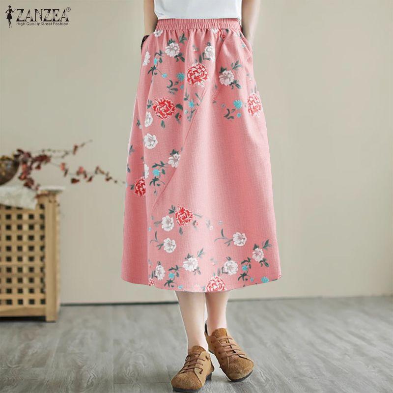 ZANZEA Lässige Röcke mit elastischer Taille und lockerem Blumendruck für Damen
