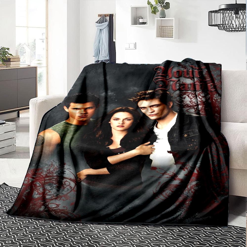 Name Custom Twilight Poster Print Flannel Blanket High Quality Warm Comfortable Cover for All Seasons Perfect for Gifts Home Decor