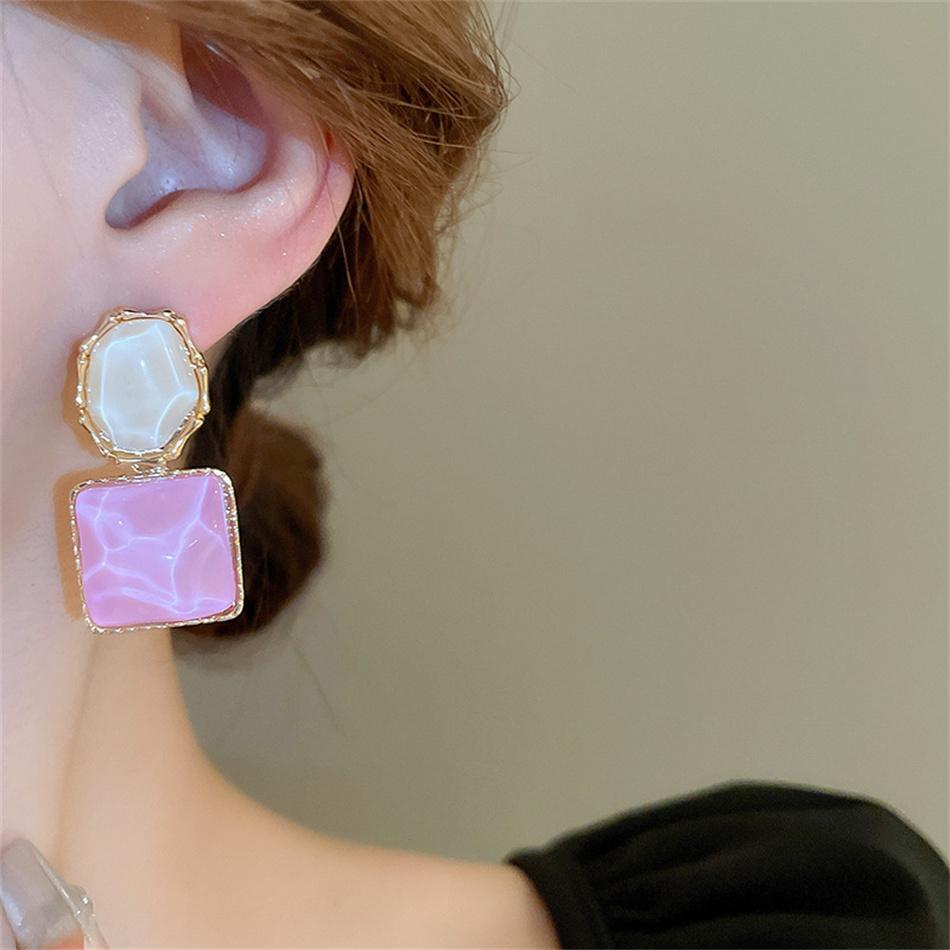 Symmetrical Blue Purple Big Square Rhombus Drop Earrings Female Simple Sparkling Waves Geometric Ear Jewelry