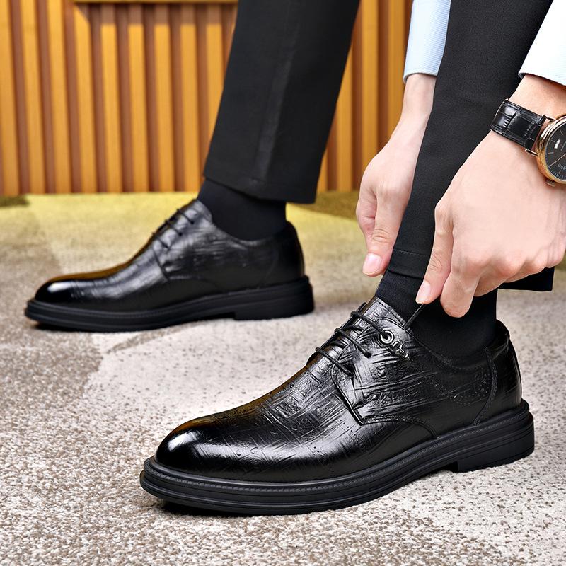 

Мужские деловые туфли, мужские молодежные деловые кожаные туфли, простые ретро-модные, универсальные, дышащие, удобные, мужские кожаные туфли 38 чёрный