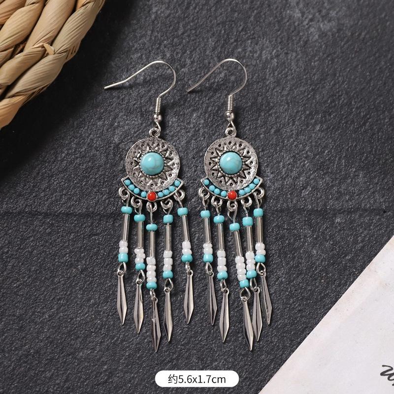 Bohemian earrings retro personality simple long fringed earrings women's high-end vacation style earrings