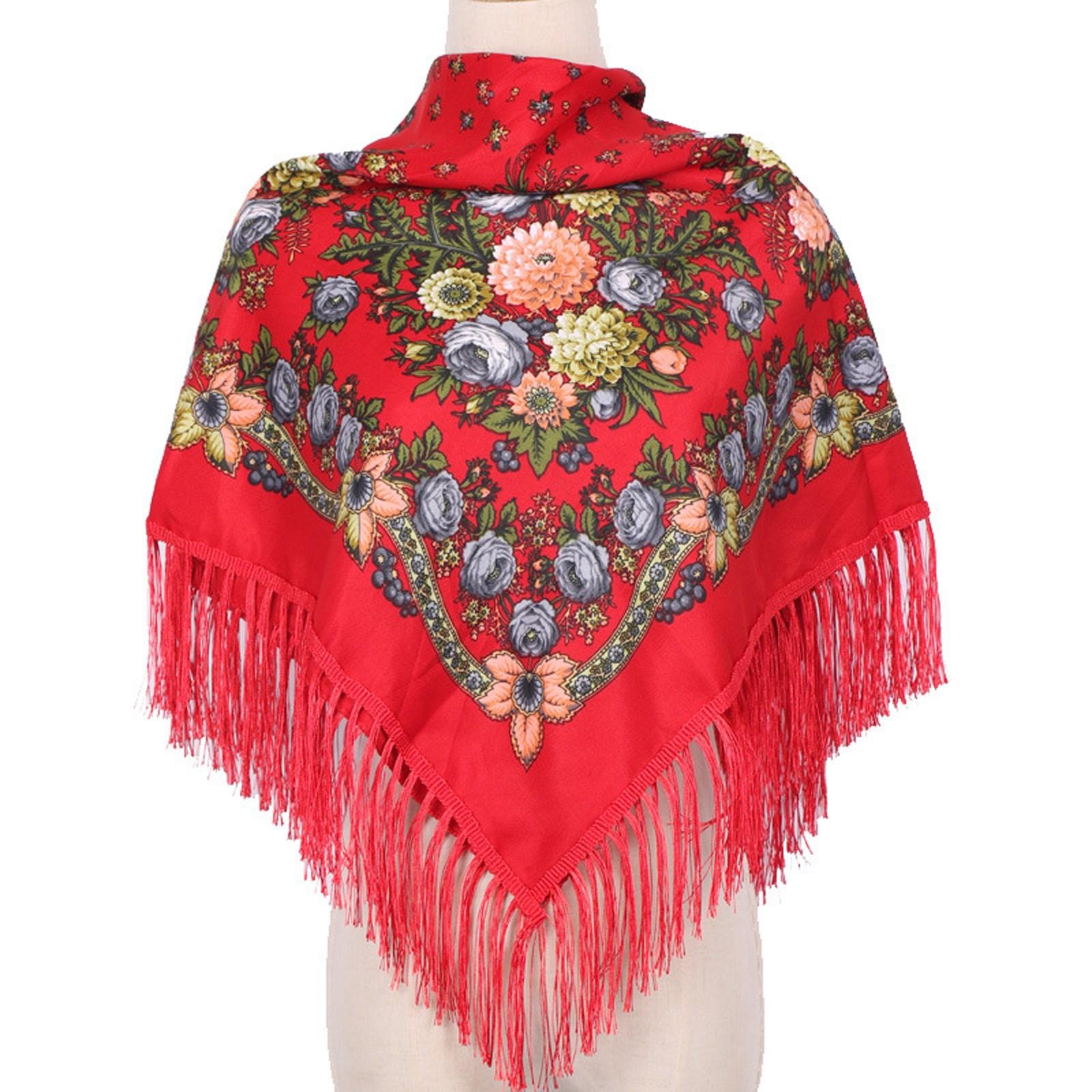 

Этнический тюрбан, шарф для головы, женский винтажный дорожный напечатанный платок с кисточками, верхняя одежда, напечатанный квадратный шарф One Size красный