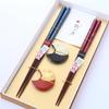 Wakasa-nuri Issou Denen Couple Chopsticks Lacquered Maki-e Chopstick Rest Decorative Box Gift Set