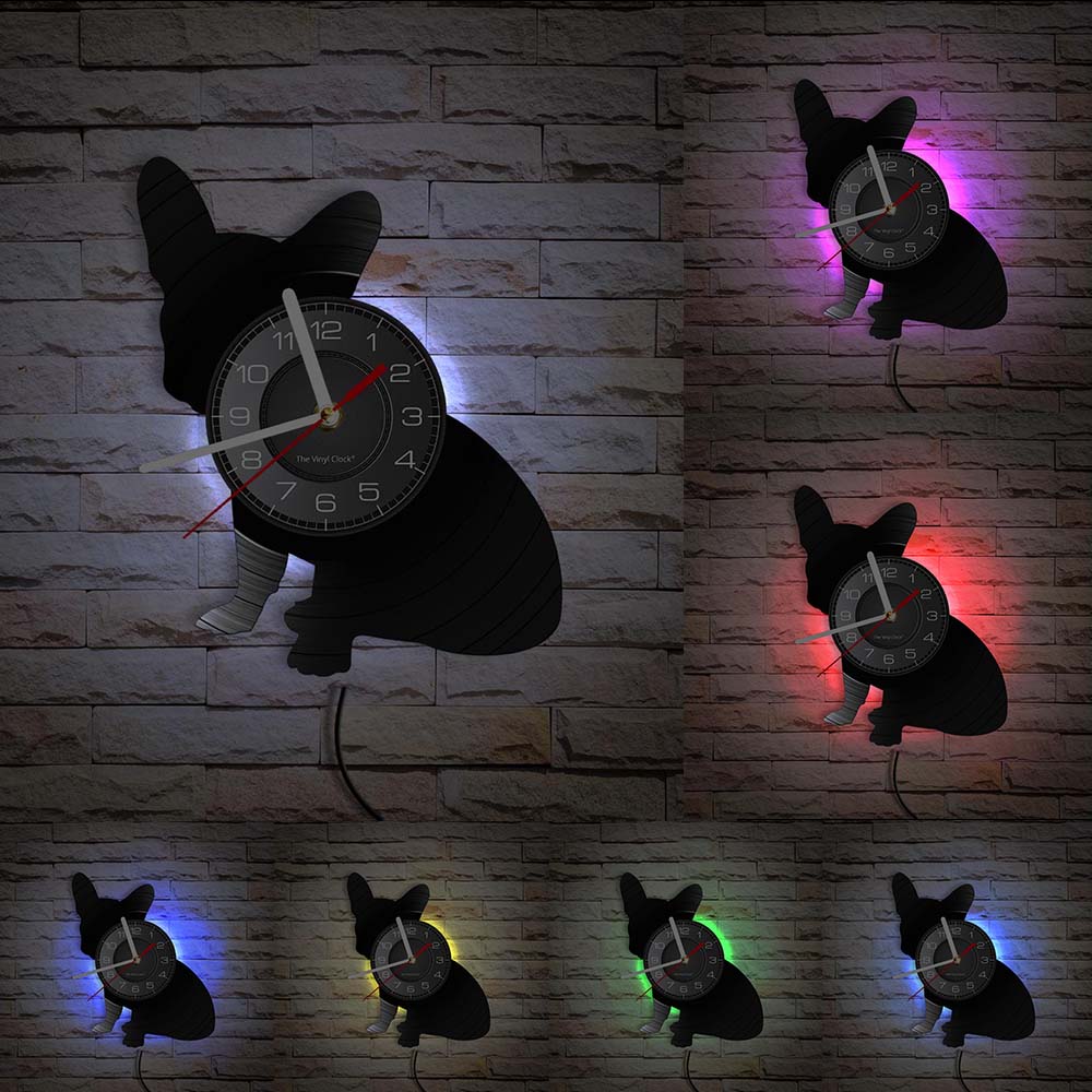 French Bulldog Couple Wall Art Home Decor Wall Clock Made Of Vinyl Record Modern Puppy Dog Wall Clock Dog Breed Dog Owners Gift