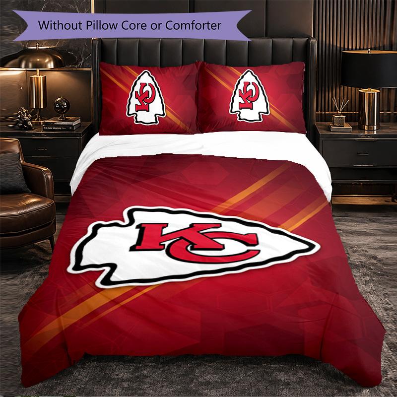 Set Biancheria da Letto in Microfibra con Fantasia Kansas City Chiefs 3 Pezzi Copripiumino Decorativo per Camera da Letto Uso Domestico