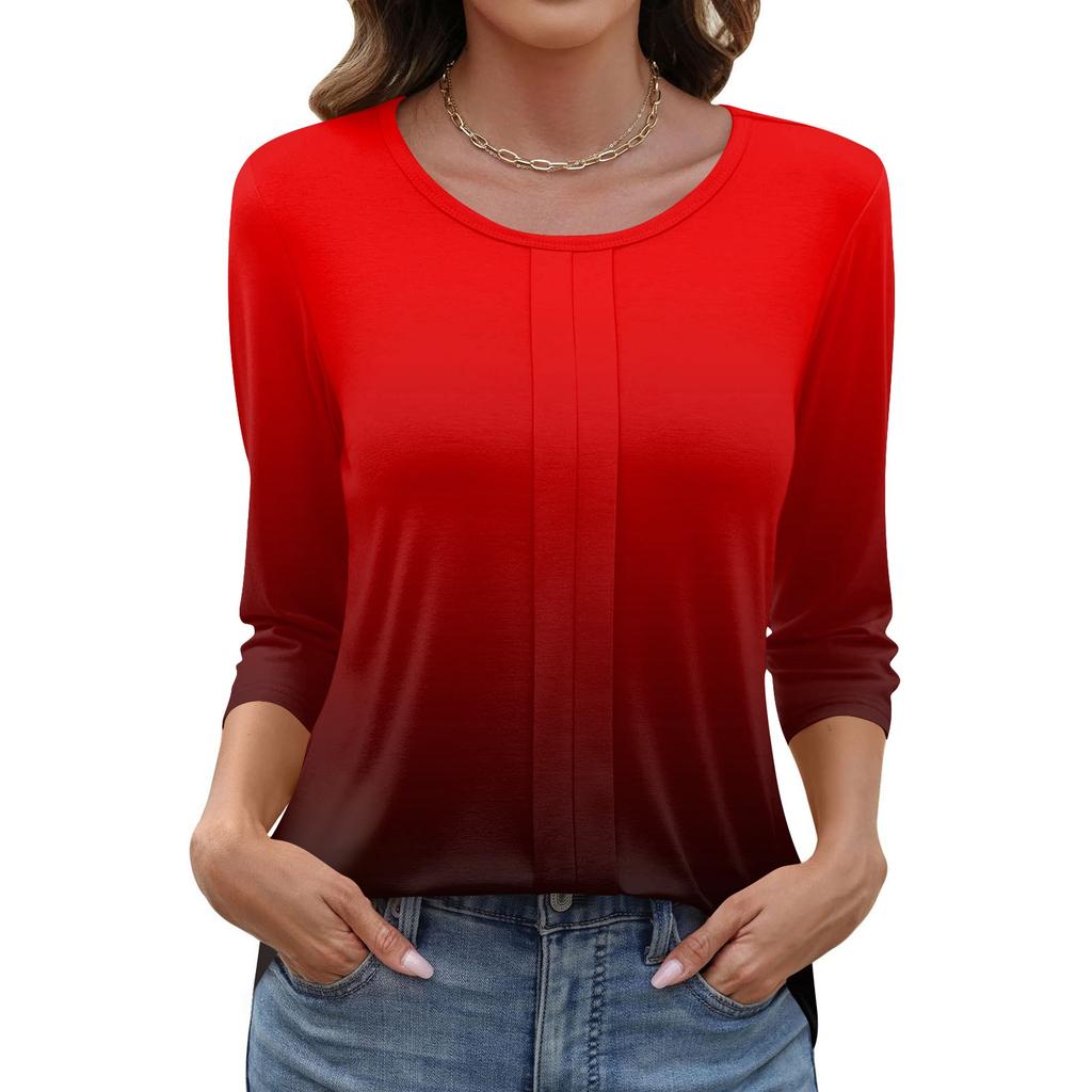 Modisches, lässiges Pullover-Oberteil mit Dreiviertelärmeln und bedrucktem Kragen für Damen