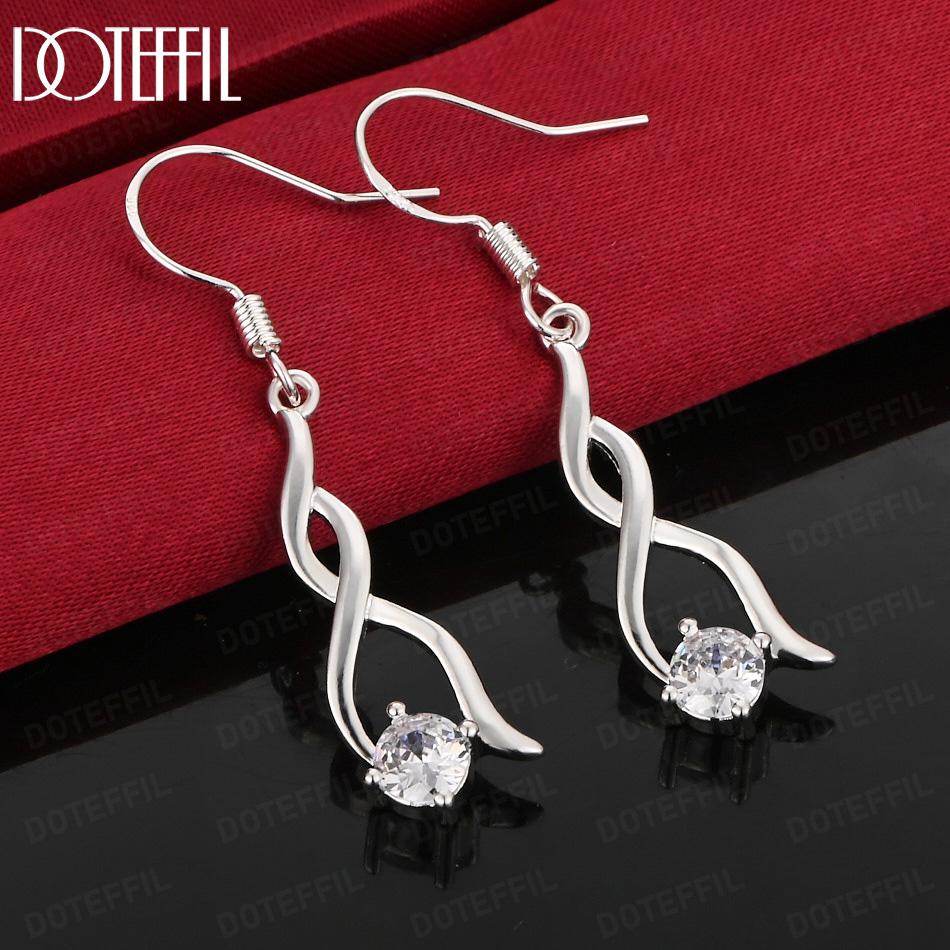 925 Sterling Silver Fashion Gift AAA Zircon Pierced Earrings Jewelry