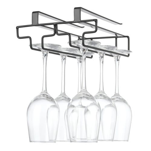FOMANSH Hanging Wine Glass Holder, No Drilling Required, Storage, No Screws Required, Adjustable Shelf Thickness, Kitchen, Black