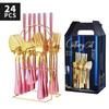 24-teiliges Luxus-Geschirr-Besteck-Set, Edelstahl-Geschirr-Set, Gold-Geschirr-Set, Messer, Gabel, Löffel, Spülmaschinen-Geschirr
