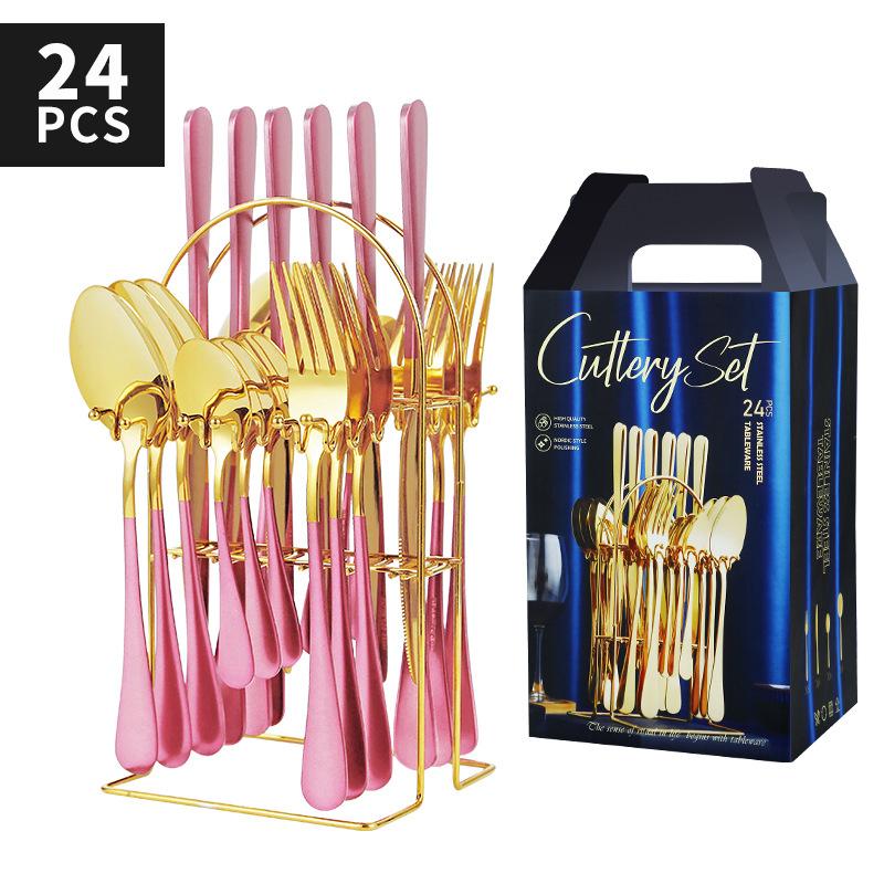 24-teiliges Luxus-Geschirr-Besteck-Set, Edelstahl-Geschirr-Set, Gold-Geschirr-Set, Messer, Gabel, Löffel, Spülmaschinen-Geschirr