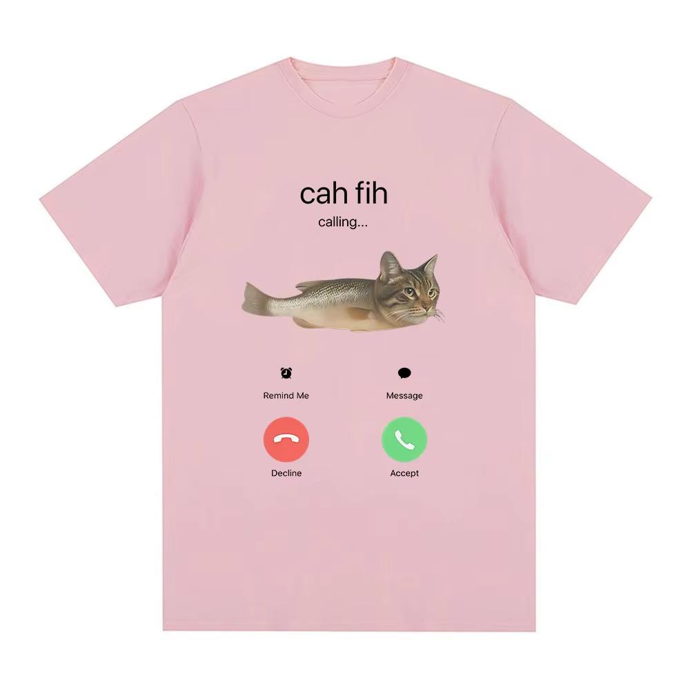 Cah Fih Meme Tshirt Funny Calling Cat Fish Hybrid Meme T Shirt Absurd Humor Internet Culture Gift Viral Short Sleeves Tops