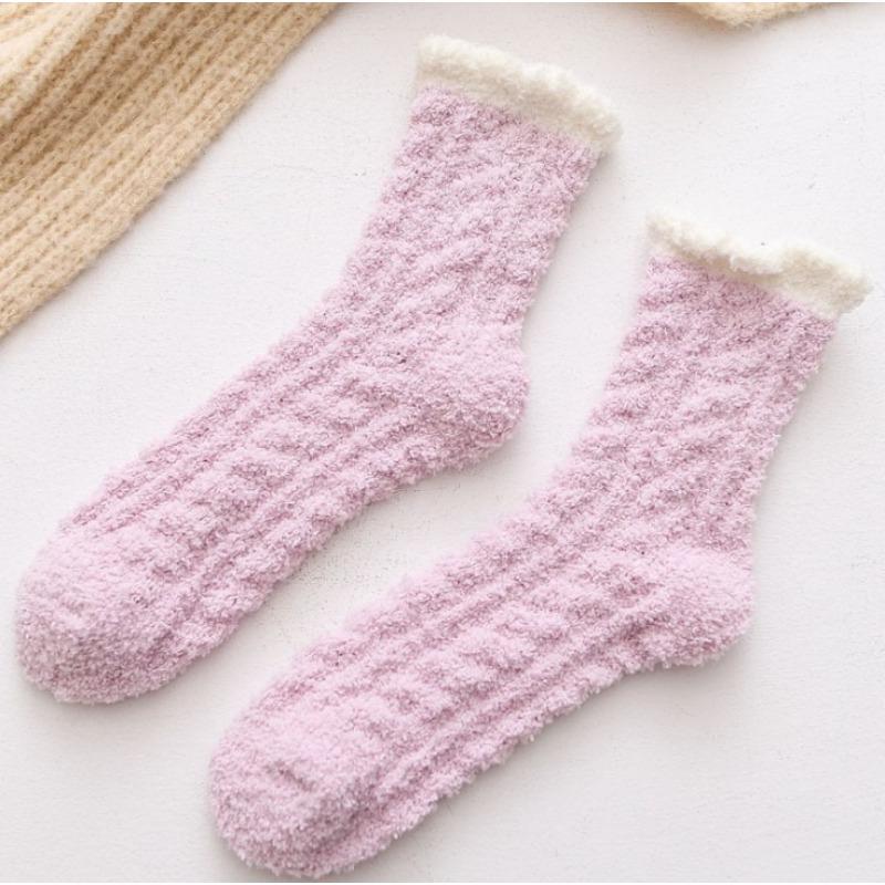 5 Pairs Thickened Coral Fleece Sock for Women Medium Tube Comfort and Warmth Winter Floor Socks