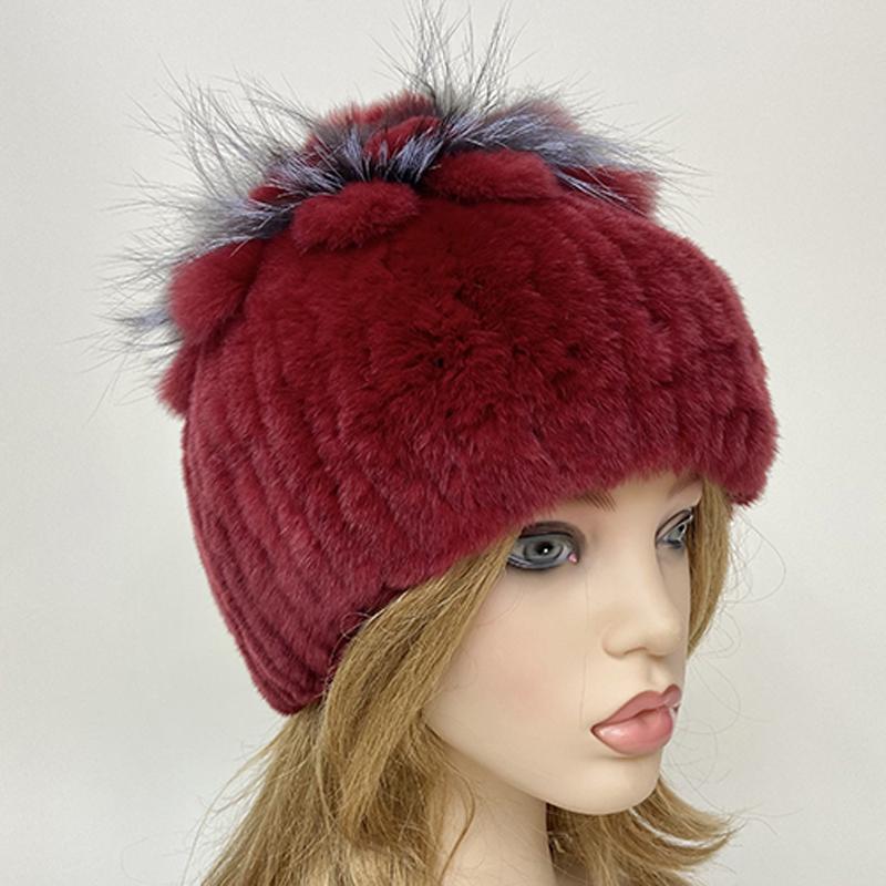 Ny vinter ekte kaninpels lue dame 100 % ekte ekte Rex kanin lue God elastisk strikket Rex kaninpels caps