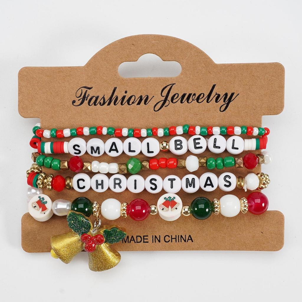 Christmas Festival Bracelet Set: Beaded Letters, Polymer Clay, Cute Cartoon Design for New Year Party