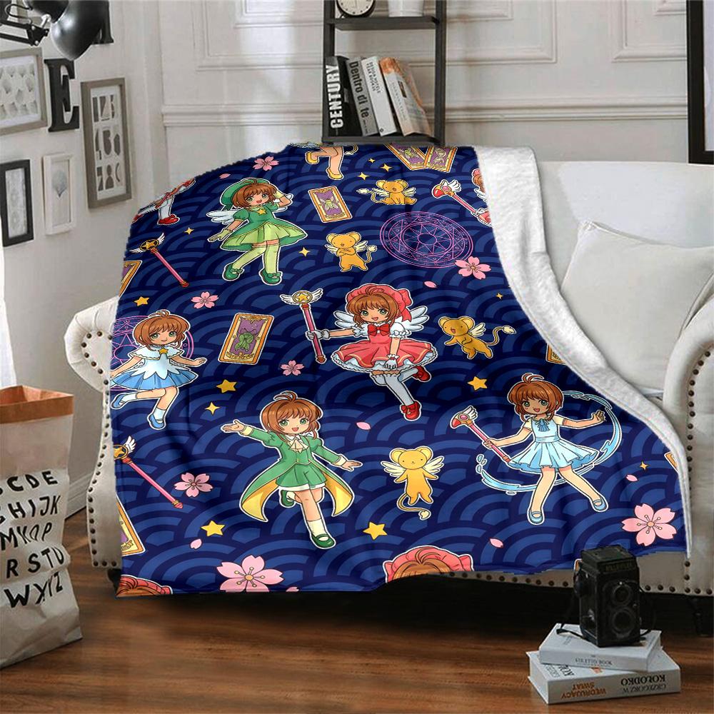 Sakura Kinomoto Print Flannel Blanket High Quality Warm Comfortable Cover for All Seasons Perfect for Gifts Home Decor