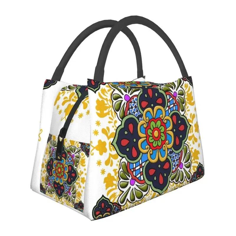 Mexican Talavera Flower Resuable Lunch Box Women Leakproof Cooler Thermal Food Insulated Lunch Bag Office Work Pinic Container