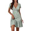 Women's Casual Fashion V-Neck Short Sleeve Patchwork Floral Print Dresses