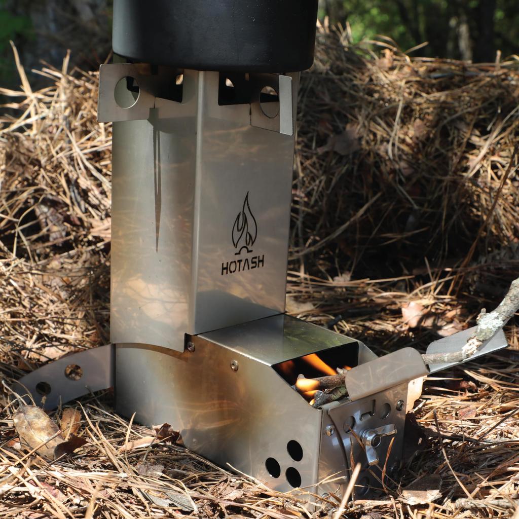 Hot Ash Mini Wood-Burning Titanium and Aluminum Rocket Stove - Compact 1-Pound Stove for Outdoor Cooking, Camping, and More
