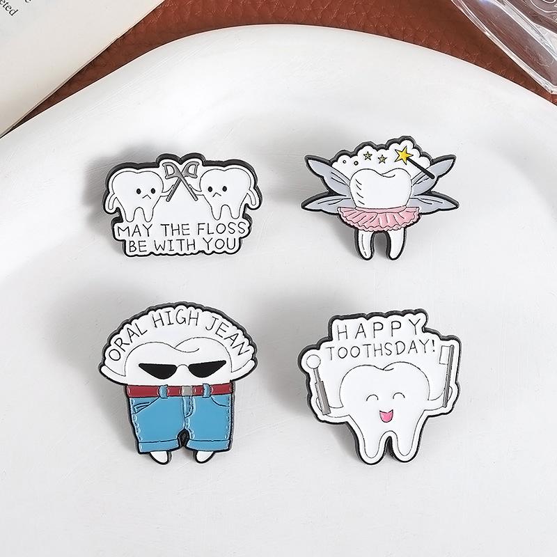 White Teeth Enamel Pin Brooch Badge For Bags Jeans Hoodies Denim Lapel Pin Jewelry Kids Best Party Weddinggift