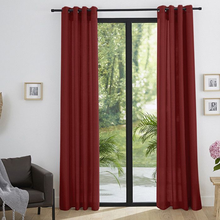 Pair of Eyelet Semi-sheer Curtains Linen Effect "Moonlight" Cherry