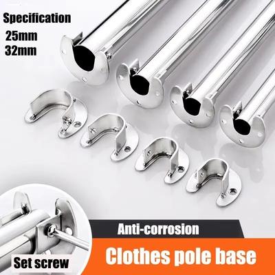 304 Stainless Steel Flange Seat Wardrobe Hanger Fixing Rod Hardware Accessories Curtain Rod Tube Hook Fixing Support Bracket Sea