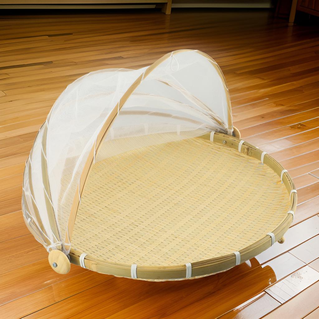 Hand-Woven Tray Food Serving Tent Basket Simple Atmosphere Fruit Vegetable Bread Storage Basket Outdoor Picnic Mesh Net Cover