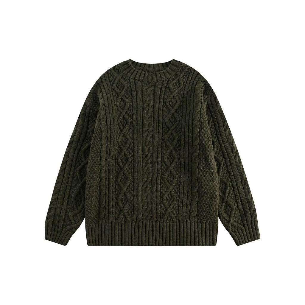 Men's Japanese Retro Hong Kong Literary Knit Sweater - Twisted Pattern, Round Neck, Autumn Casual