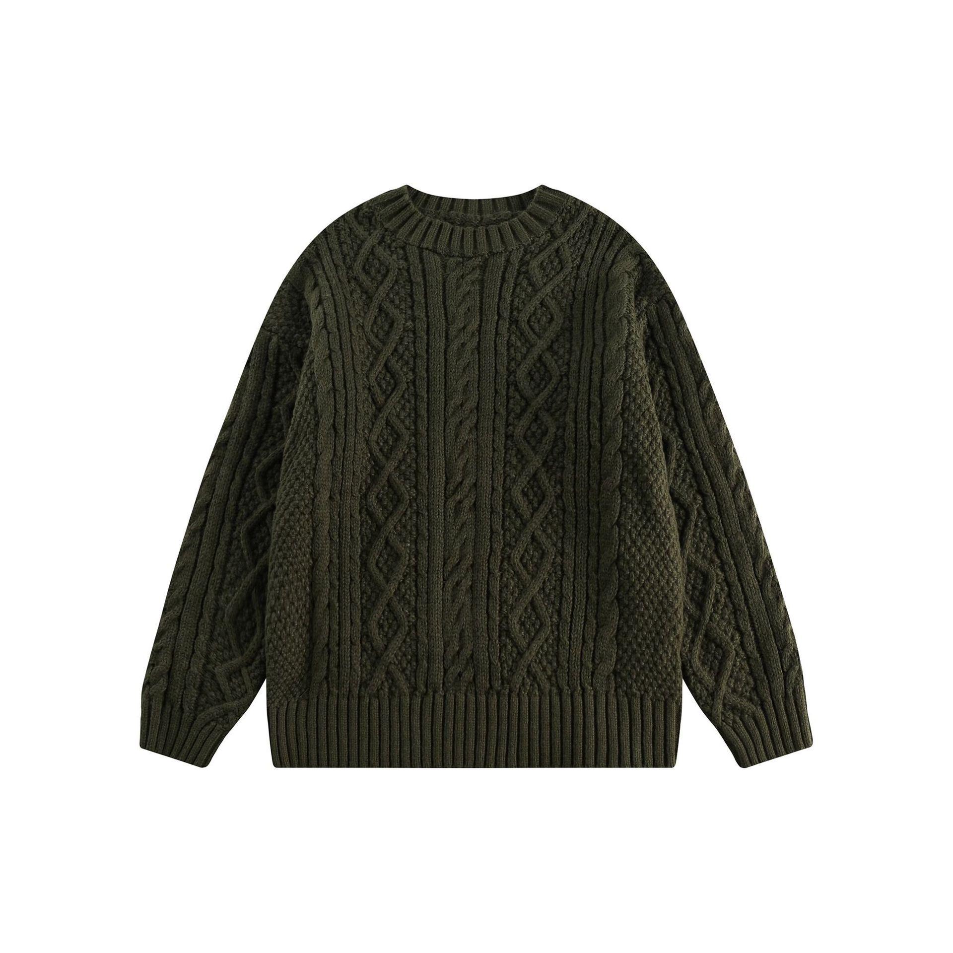 

Men s Japanese Retro Hong Kong Literary Knit Sweater - Twisted Pattern, Round Neck, Autumn Casual M зелений