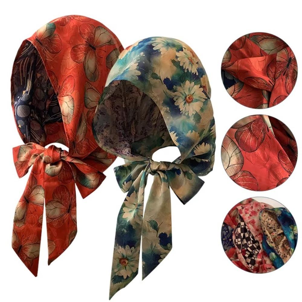 Painting Printed Turban Hat Cotton Linen Women's Headscarf  Sun Protection Accessories