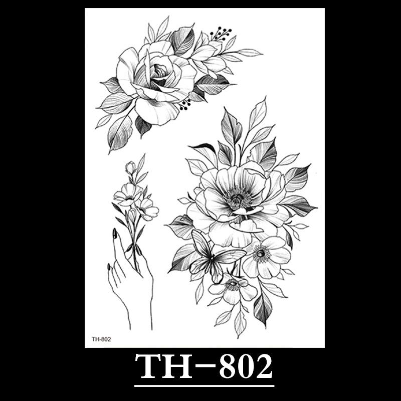 Flower Arm Tattoo Sticker, Half Arm Waterproof Tattoo Sticker, Sketch Line Tattoo Sticker Tattoo