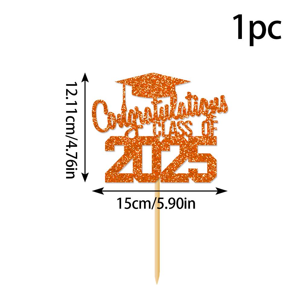 1pcs Congratulations Class of 2025 Graduation Cake Topper Glitter Congrats Grad Cap Cake Picks for Graduation Theme Party Decor