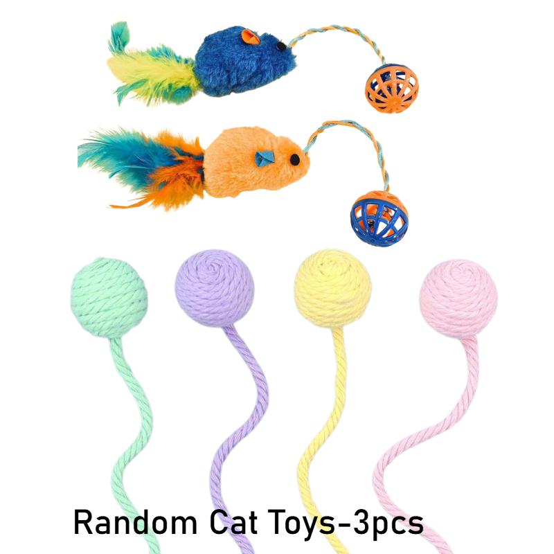 

3pcs Cat Toys, Plush Mouse Toy Balls, Plastic Bells, Squeaky Toys, Cat Supplies, Pet Interactive Toys, Pet Toys