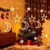 USB & Battery Operated Star Moon Curtain String Lights, Warm White & Multicolor LED Fairy Hanging Lights for Bedroom, Christmas, New Year Indoor Decor