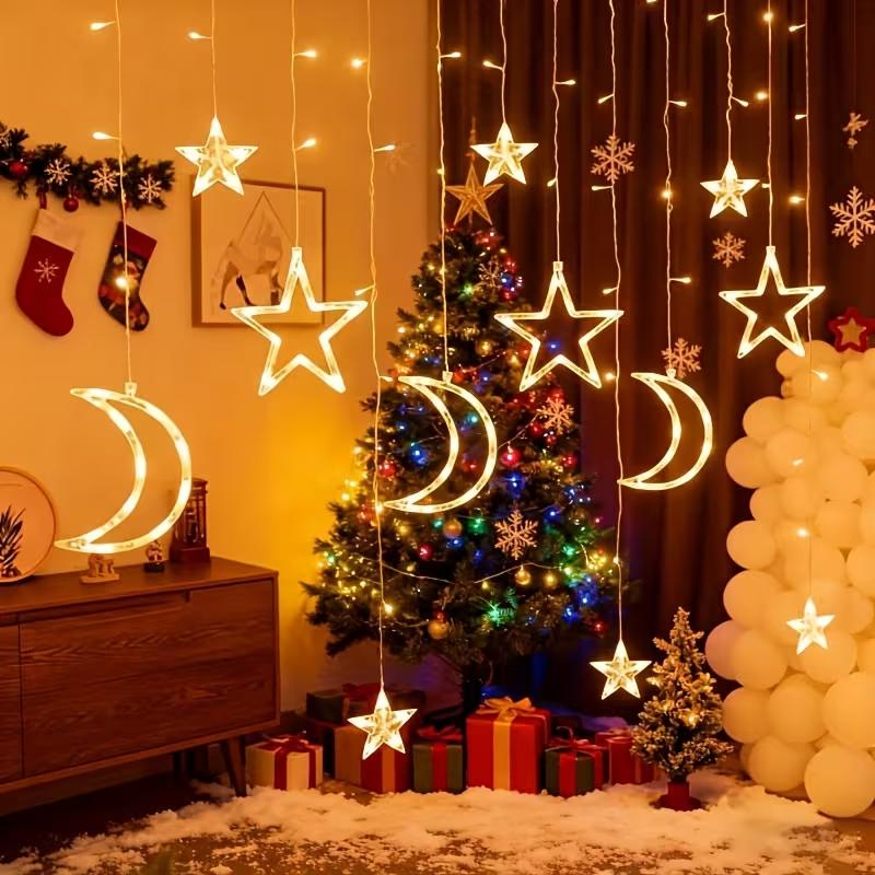 

Christmas Curtain Light USB Powered Warm White Multicolor LED Star Moon String Light for Bedroom Window Xmas Decor New Year Gift USB Powered теплый белый