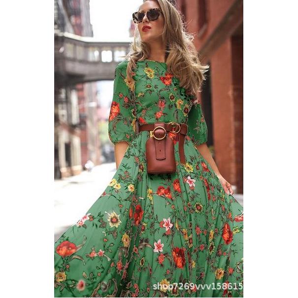 European & American Women's Chiffon Printed Swing Dress with Quantity Discounts