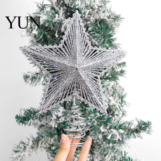 Holiday Party Ornament Glitter Star Christmas Tree Topper, Hollow Treetop Ornament, Top Accent Piece Sparkling Decoration for Home Decor Gold Silver