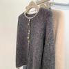 Grey round neck long sleeve knitted cardigan sweater jacket women's new small wear soft waxy loose top