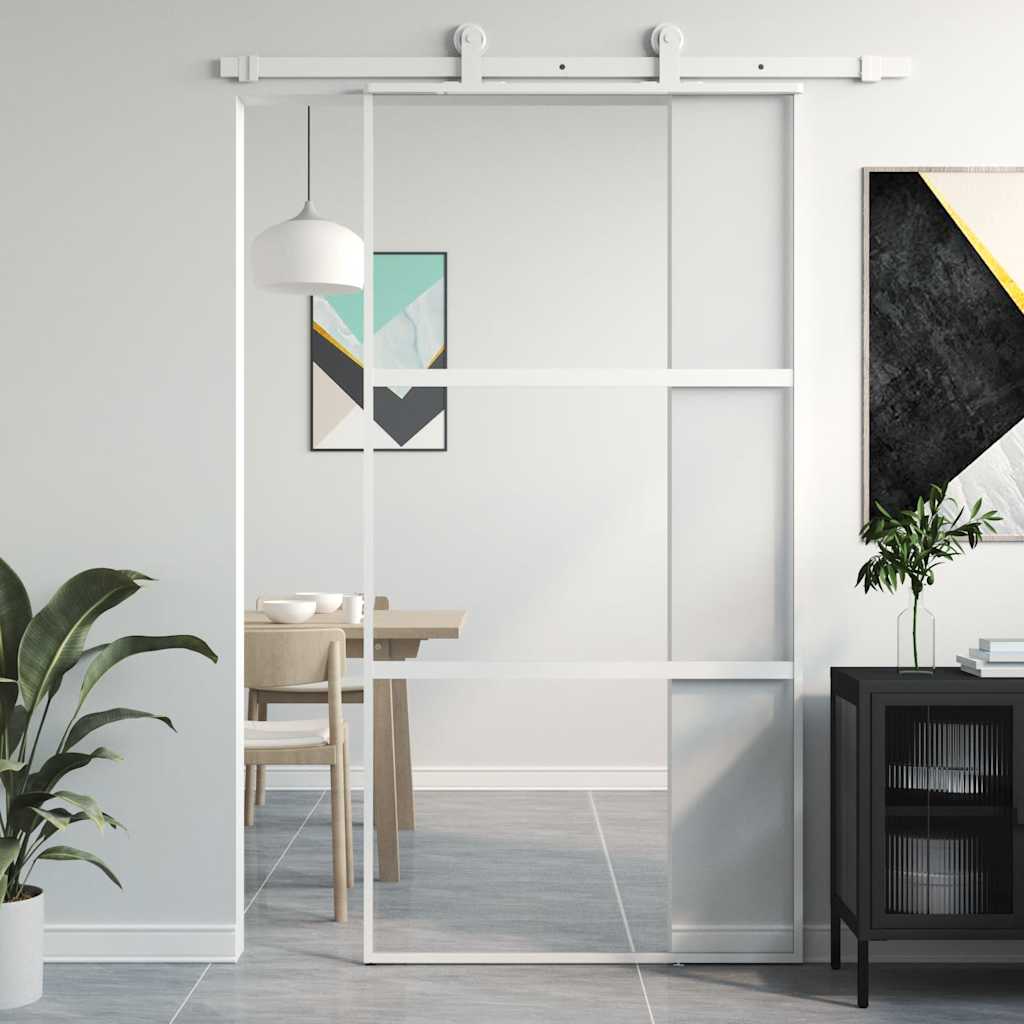 Sliding Door White 102.5x205 Cm Tempered Glass and Aluminum