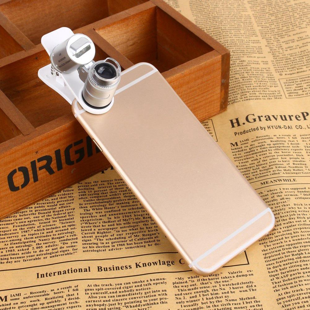 60X Lupe Handy Objektiv Kamera LED Mikroskop Lupe mit Clip Für iphone