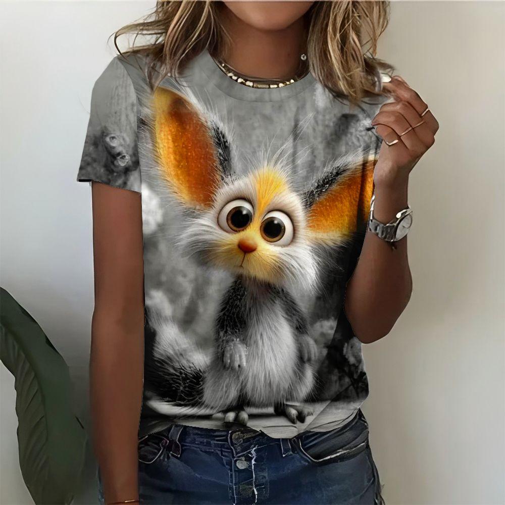 Cute Cat Dandelion T-Shirts Dog Animal 3D Print Women's Round Neck Short Sleeve T Shirt Tees Harajuku Y2K Tops Female Clothing