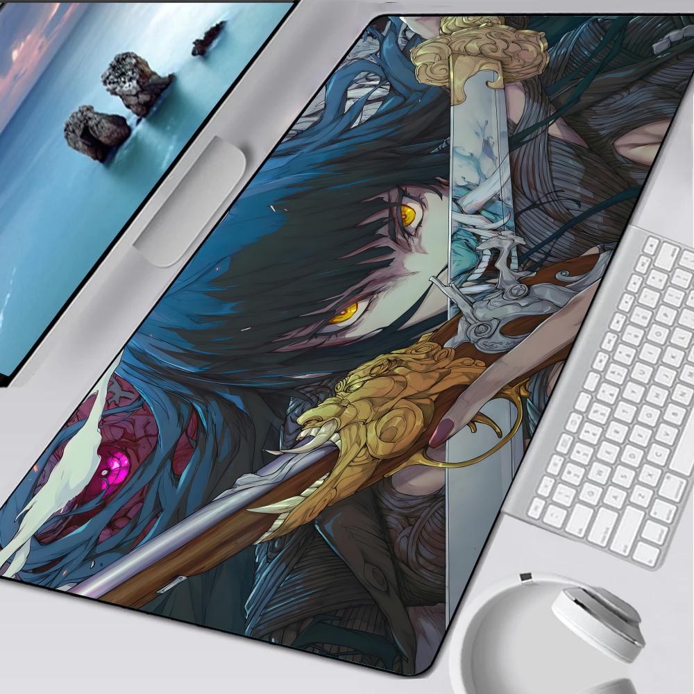 Anime Demon Girl Samurai Katana Mouse Pad Rubber Mat Laptop Xxl Mousepad Notebook Gamer Computer Table Gaming Accessories