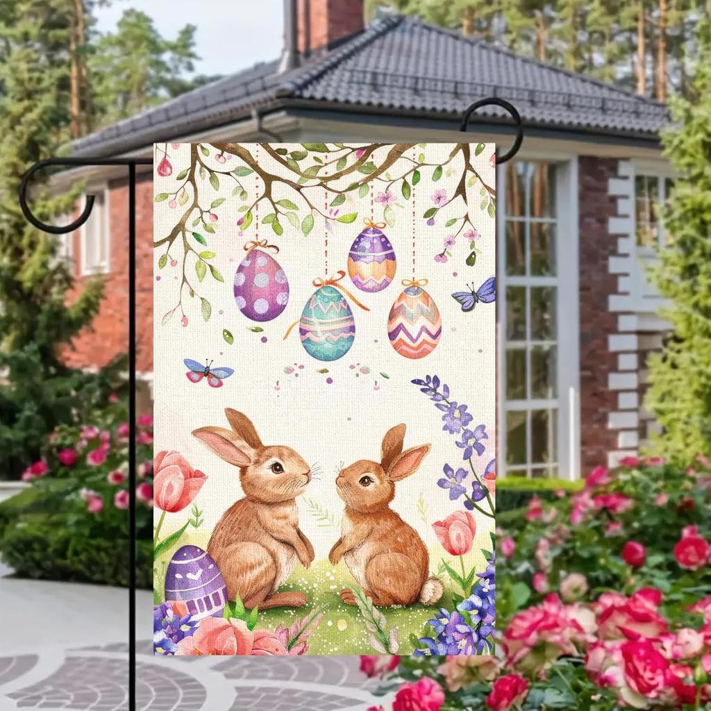 Happy Easter Garden Ag 12x18 Inch Double Sided Bunny and Hanging Easter Egg Design Small Outdoor Yard Ag Spring Rabbit F EEZ